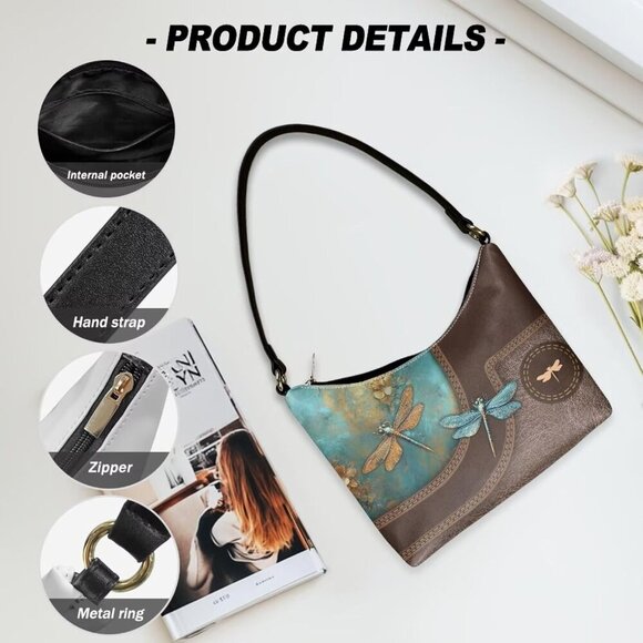 Leather Underarm Bag for Women Zipper Travel Purse Fashion Accessories - Picture 7 of 8